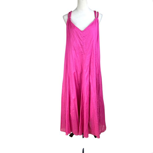 Garnet Hill Dresses & Skirts - Garnet Hill Hot Pink Crinkle Gauze 100% Cotton Maxi Dress Long Beachy Coverup